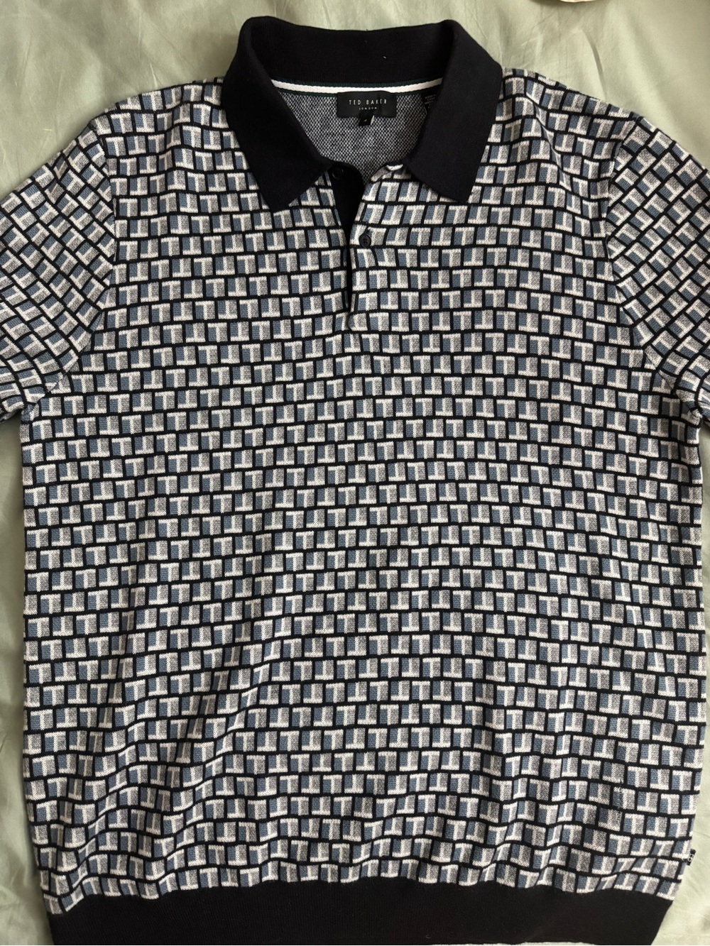 Ted Baker London Navy & White Geometric Knit Polo
